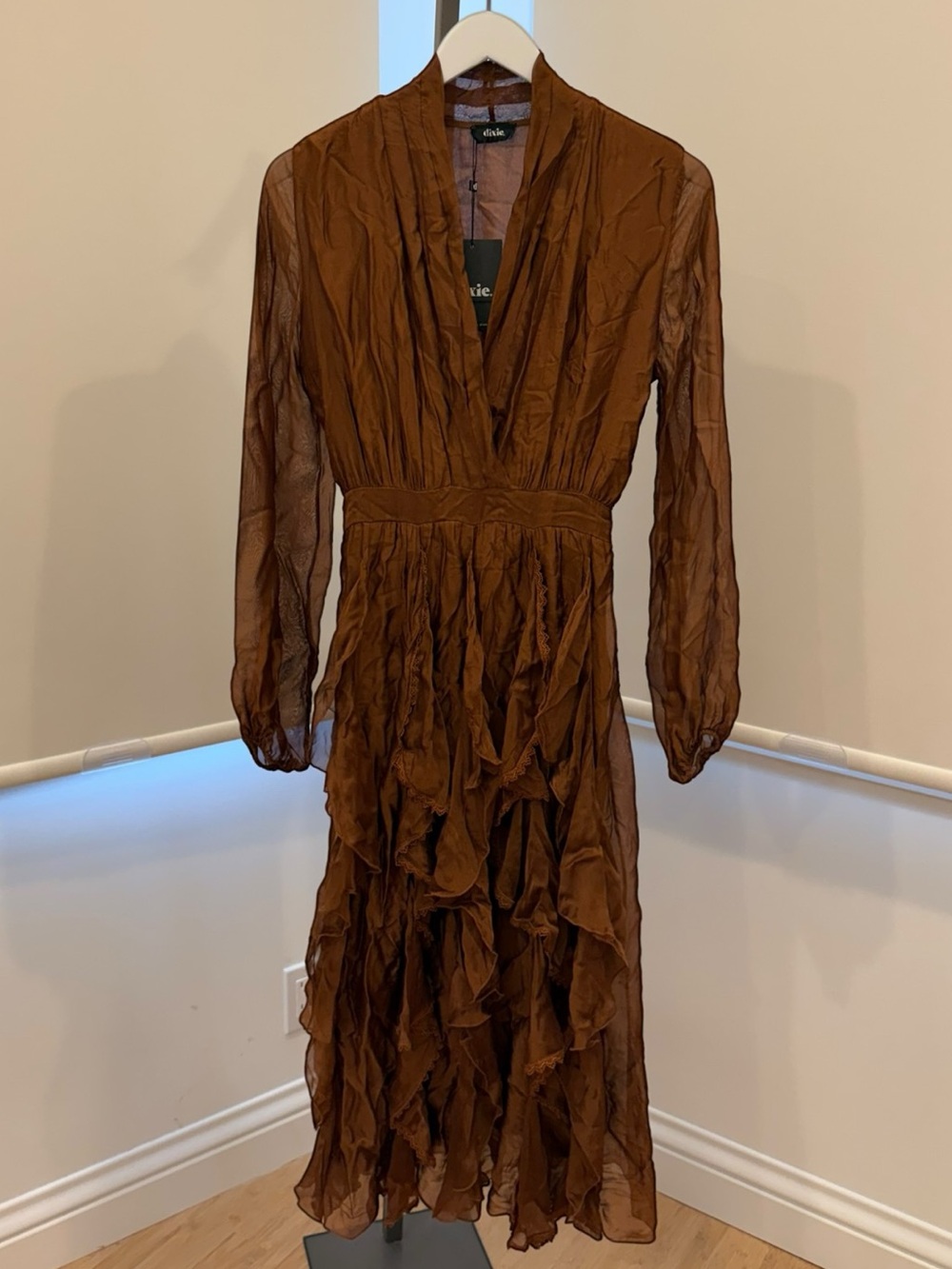 dixie Tierred Sheer Sleeve Dress - Rust